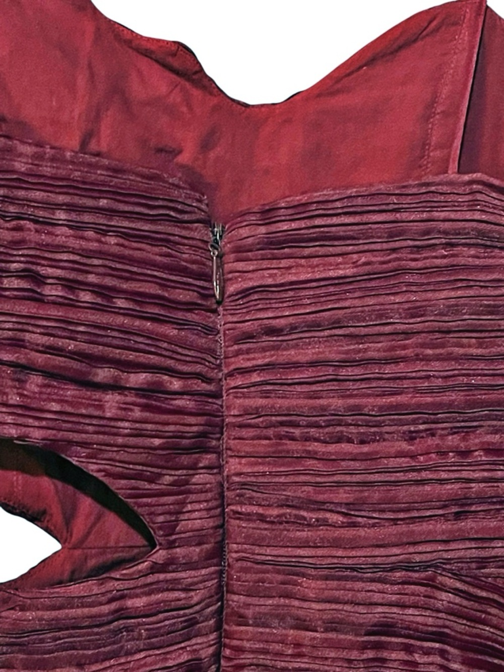 Aje Laurier Wave Maxi Dress Burgundy Red Plissé-Organza Waist Cut-out‎ Gown 12/L - Picture 12 of 16